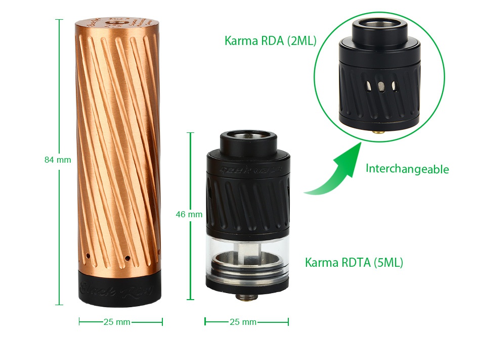 GeekVape Karma Kit Karma RDa  2ML  84 mm Interchangeable 46 mm Karma RITA   5ML 25 mm